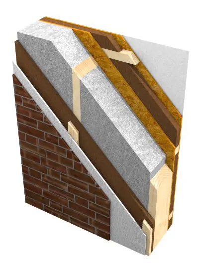 Wandaufbau Holzrahmenbau mit Klinkerfassade