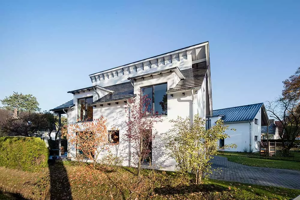 Holzhaus Bremen-Borgfeld, versetztes Pultdach